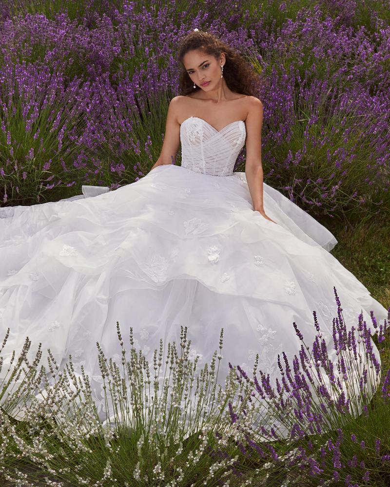 La24108 lace and tulle princess ball gown wedding dress with long train3